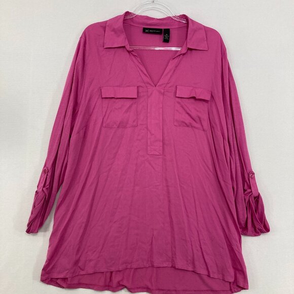 INC International Concepts size 2X Pink Soft Rayon Collar Stretch Top Office - Picture 1 of 8